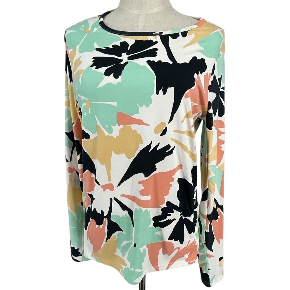 Hang Ten Womens M‎ Long Sleeve Floral UV Protection UPF 50+ Top Beach Travel